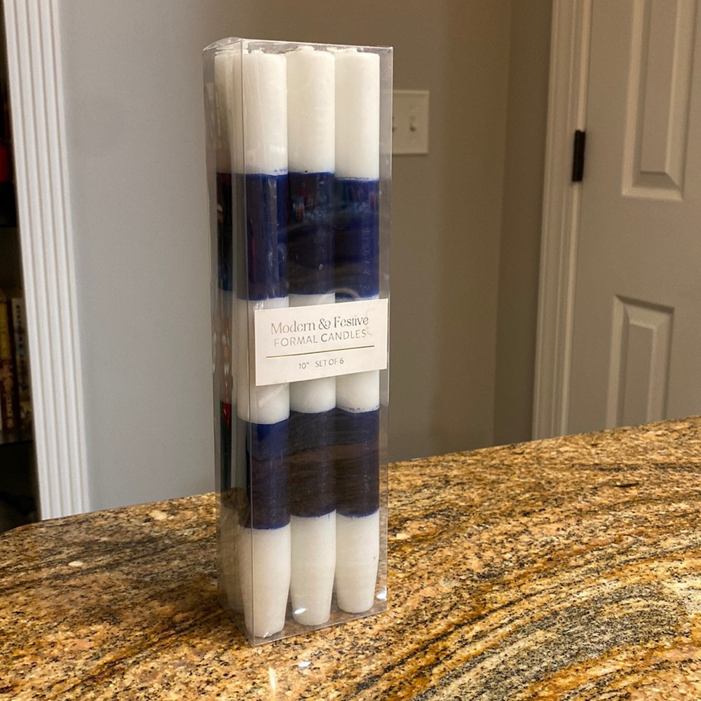 Zodax Modern & Festive Formal Candles 10" Set of 6 Navy Blue & White